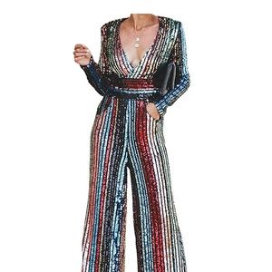 DeepV Pocketed Rainbow Sequins Palazzo Jumpsuit